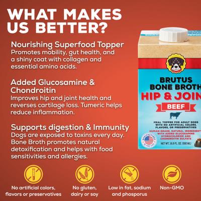 Beef Bone Broth Hip & Joint with Glucosamine Grain-Free Dog Food Topper, 16.9-oz box