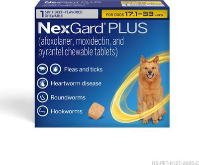 Chewables for Dogs, 17.1-33 lbs. (Gold Box) 1 Chewable Tablet (1-mo. supply)
