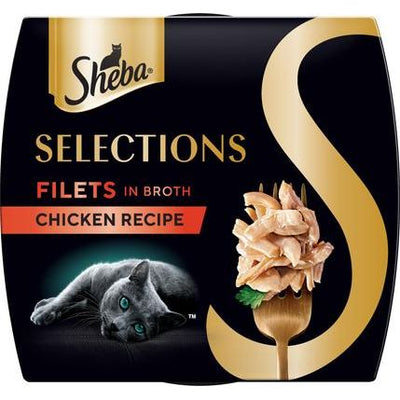 Selecciones Filetes en Caldo Receta de Pollo Complemento de Comida para Gatos sin Granos, bandeja de 1.3 oz, caja de 12