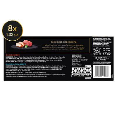 Selections Filets in Broth Chicken & Chicken with Tuna Variety Pack Grain-Free Cat Meal Complement, 1.3-oz tray, case of 8