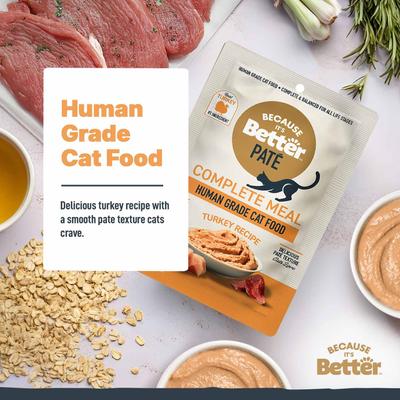 Comida húmeda para gatos Complete Meal Turkey Recipe Pate, bolsa de 2.6 oz, caja de 12