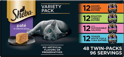 Perfect Portions Chicken, Turkey, Tuna & Salmon Variety Pack Grain-Free Pate Wet Cat Food, 1.32-oz tray, case of 48 twin-packs