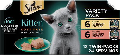 Perfect Portions Kitten Variety Pack Chicken Pate & Pate Salmon Wet Cat Food, 2.6-oz twin-pack tray, case of 24