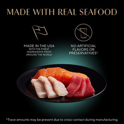 Comida húmeda para gatos Perfect Portions Grain-Free Salmon, Trout, & Tuna Entree Variety Pack Cuts in Gravy, 2.64 oz, caja de 24