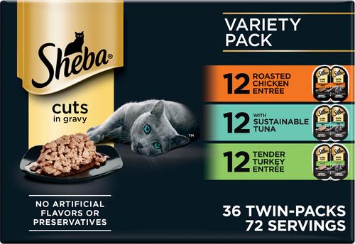 Perfect Portions Chicken, Tuna & Turkey Variety Pack Grain-Free Cuts in Gravy Wet Cat Food, 2.6-oz, case of 36