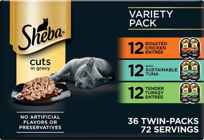 Perfect Portions Chicken, Tuna & Turkey Variety Pack Grain-Free Cuts in Gravy Wet Cat Food, 2.6-oz, case of 36