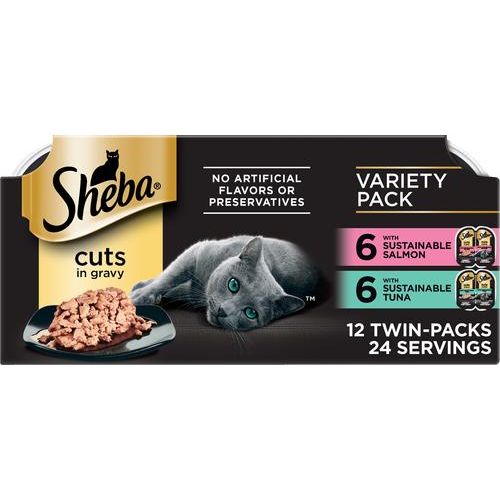 Perfect Portions Grain-Free Salmon & Sustainable Tuna Cuts in Gravy Entree Variety Pack Adult Wet Cat Food Trays, 2.6-oz, case of 12