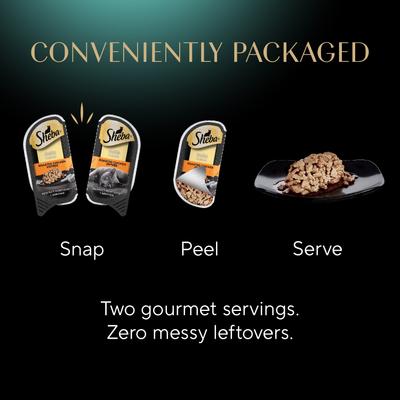 Porciones perfectas: pollo asado sin cereales, salmón gourmet y cortes tiernos de pavo en salsa, paquete variado, bandejas de comida húmeda para gatos adultos, 1.3 oz, caja de 24 paquetes dobles