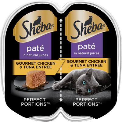 Bandejas de comida húmeda para gatos adultos Perfect Portions Grain-Free Gourmet Chicken & Tuna Pate, 2.6 oz, caja de 24
