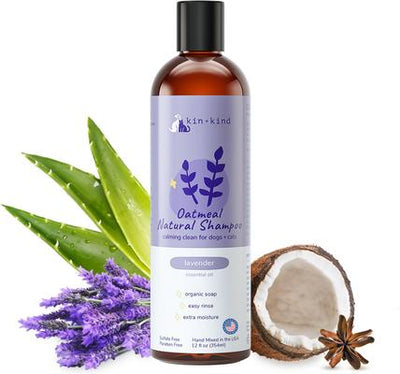 Champú de avena y lavanda natural para perros, botella de 355 ml