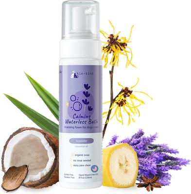 Champú calmante de lavanda natural para perros y gatos, sin agua, botella de 236 ml