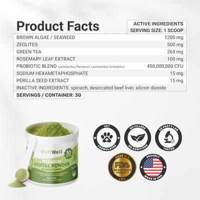 Dental Cleaning Powder with Probiotics for Dogs, 2-oz