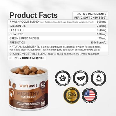 Mighty Mushroom Supplement Chews for Dogs, 140 count