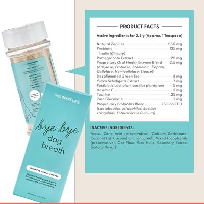 Bye Bye Dog Breath Dental Powder for Dogs, 120-g jar