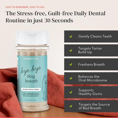 Bye Bye Dog Breath Dental Powder for Dogs, 120-g jar