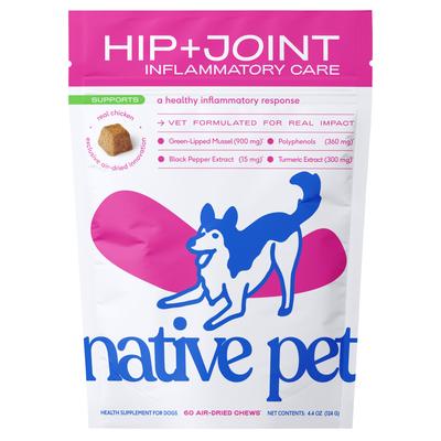 Native Pet, Hip+Joint Inflammatory Care Chews, Mejillón de Labios Verdes + Polifenoles + Cúrcuma + Colágeno, sabor Pollo, Perros, 30 / 60 / 120 masticables