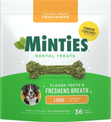 Large Mint Flavored Dental Dog Treats 50+ lbs, 48-oz bag, 36 count