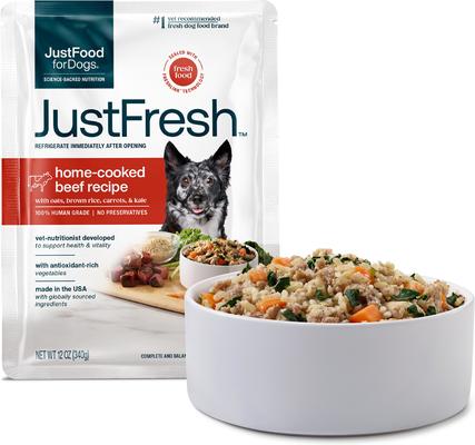Bundle: JustFoodForDogs JustFresh Human Grade Home-Cooked Chicken & Beef Fresh Dog Food Combo, 12-oz pouch, case of 14 (7 Beef + 7 Chicken)