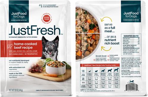 Bundle: JustFoodForDogs JustFresh Human Grade Home-Cooked Chicken & Beef Fresh Dog Food Combo, 12-oz pouch, case of 14 (7 Beef + 7 Chicken)