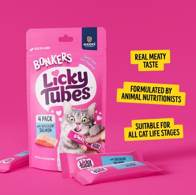 Licky Tubes Grain-Free Wet Succulent Salmon Flavored Lickable Cat Treats, 4 tubes