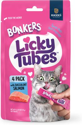 Golosinas húmedas para lamer sin cereales Licky Tubes con sabor a salmón suculento para gatos (4 tubos)