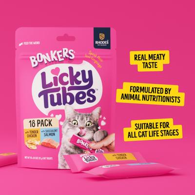 Licky Tubes Grain-Free Wet Chicken & Salmon Flavored Lickable Cat Treats, 18 tubes