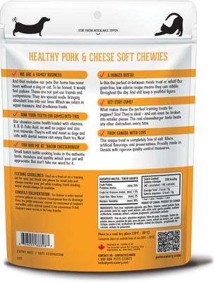Es como una hamburguesa con queso y tocino saludable, golosinas masticables suaves de cerdo y queso para perros y gatos, bolsa de 6.17 oz