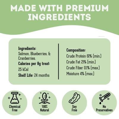 Salmon, Blueberry, & Cranberry Grain-Free Dehydrated Dog & Cat Treats, 2.82-oz bag