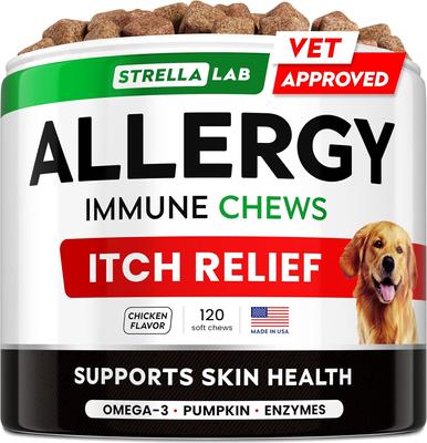 Allergy Relief & Anti Itch Relief with Omega 3 Skin & Coat Fish Oil Chew Supplement for Dogs, 120 count