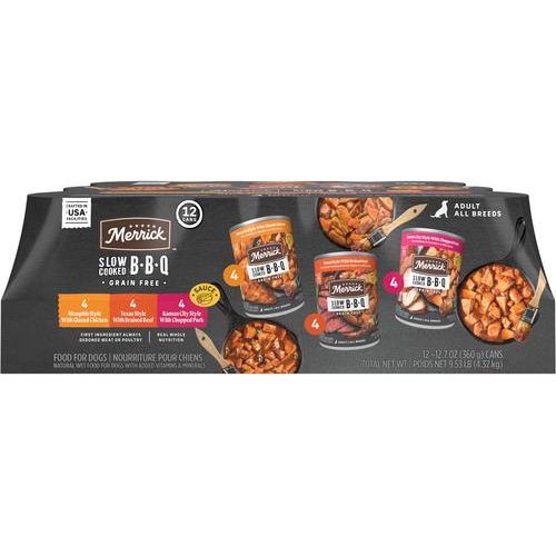 Alimento húmedo para perros sin cereales Slow Cooked BBQ Variety Pack, lata de 12.7 oz, caja de 12