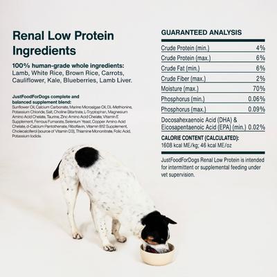 Alimento fresco para perros de grado humano congelado, bajo en proteínas, Veterinary Diet Renal Support, bolsa de 18 oz, caja de 7