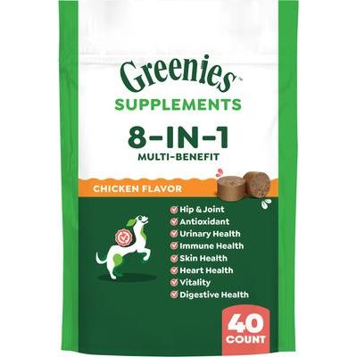 Multivitamínico masticable suave 8 en 1 con sabor a pollo y múltiples beneficios para perros, envase de 450 g