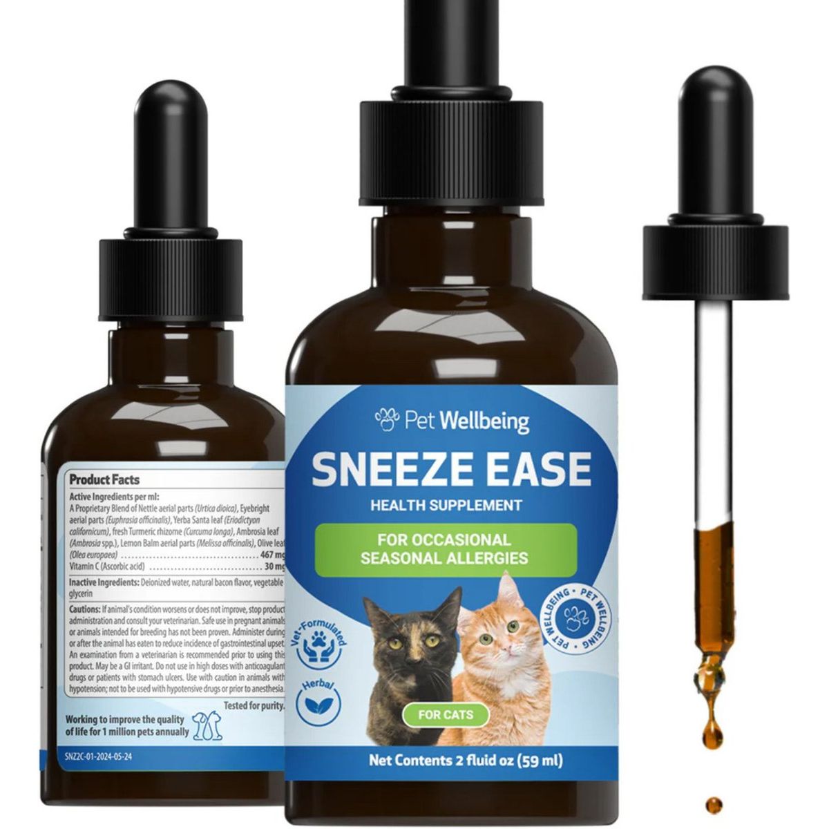 Sneeze Ease Liquid Allergy Supplement for Cats, sabor Tocino. 60 ml. - Pet Wellbeing