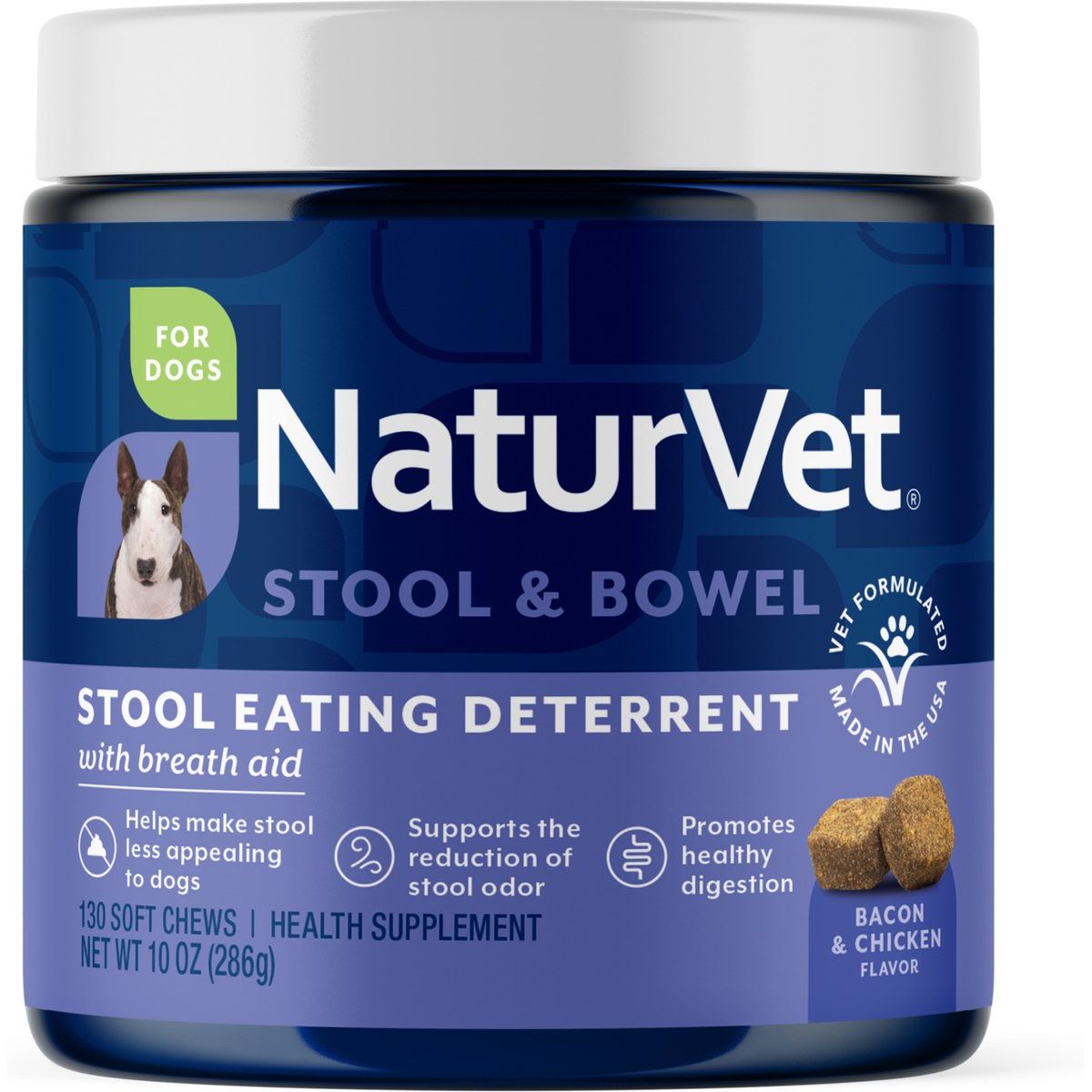 NaturVet Stool Eating Deterrent bocados blandos 130 unidades tocino y pollo
