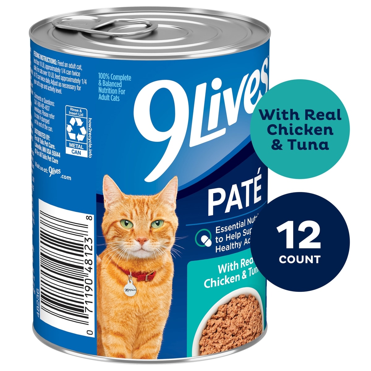 9Lives Paté con pollo y atún, lata de 13 oz, caja de 12, foto exacta Chewy
