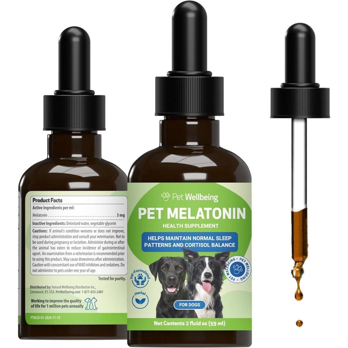 REV Pet Melatonin Liquid Calming Supplement for Dogs, sabor Tocino. 60 ml. - Pet Wellbeing
