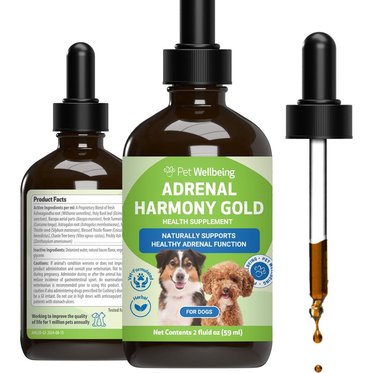 Adrenal Harmony Gold Liquid Supplement for Dogs, sabor Tocino. 120 ml. - Pet Wellbeing