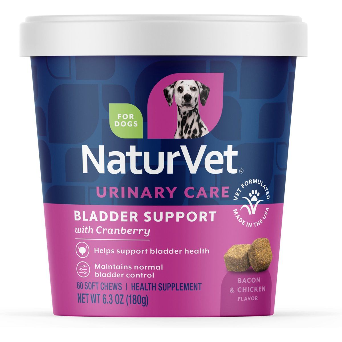 NaturVet Bladder Support Soft Chews, 60 masticables sabor tocino y pollo