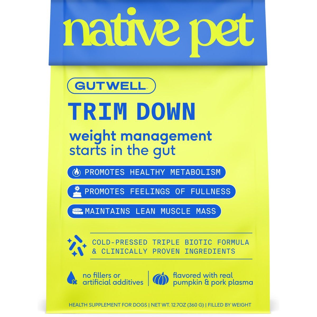 Native Pet Trim Down Healthy Weight & Metabolism Gutwell with Prebiotics, Probiotics, & Postbiotics Supplement for Dogs, 12.7-oz bag