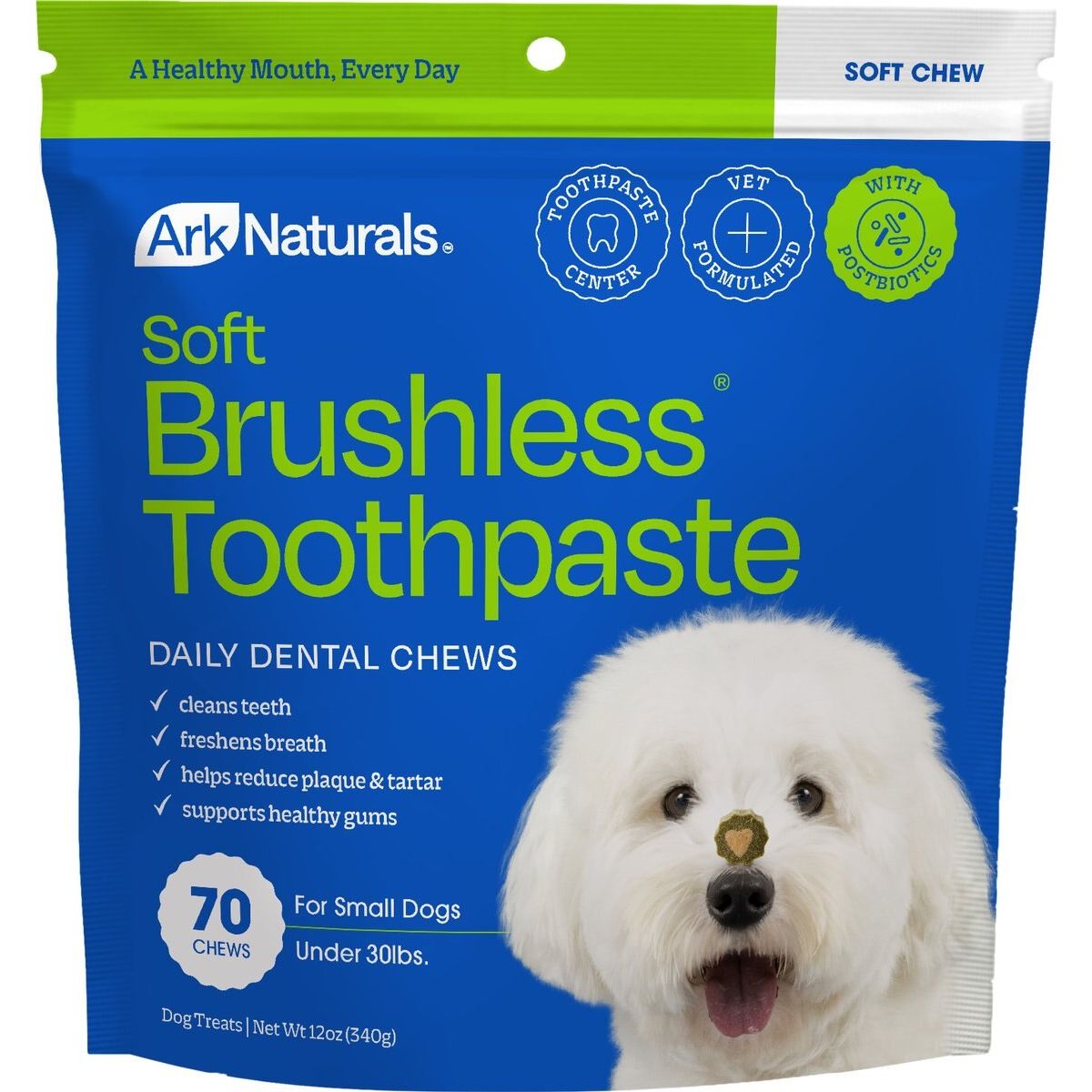 Soft Brushless Toothpaste Dental Chews, tamaño Pequeño. 340 g. - Ark Naturals