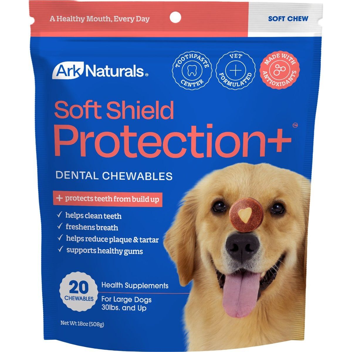 Soft Shield Protection+ Brushless Toothpaste Dental Chews, tamaño Grande. 510 g. - Ark Naturals
