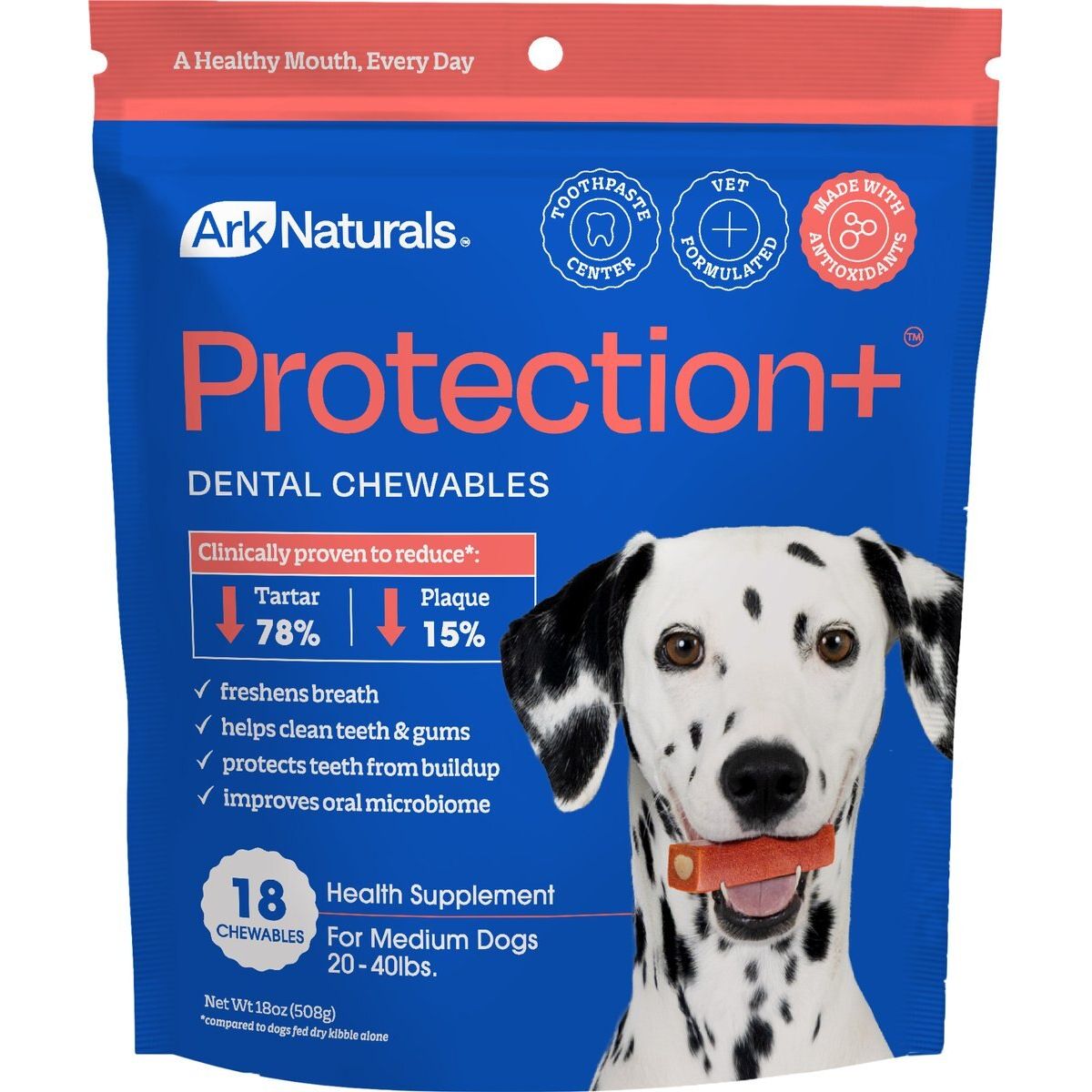 Protection+ Brushless Toothpaste Dental Chews, tamaño Mediano. 510 g. - Ark Naturals