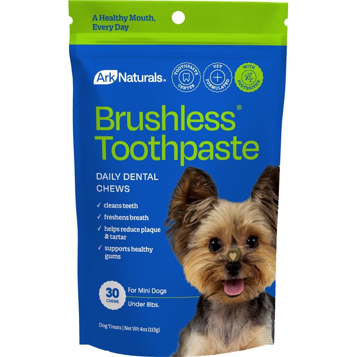 Brushless Toothpaste Dental Chews, tamaño Mini. 115 g. - Ark Naturals