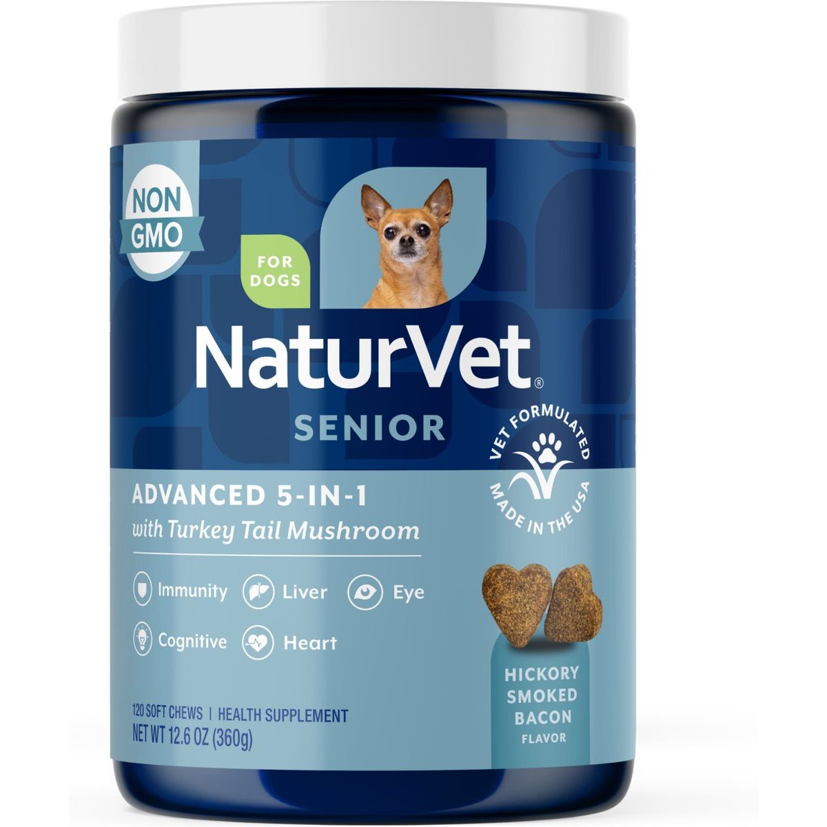 NaturVet Advanced 5-in-1 Senior, 120 masticables con cola de pavo, ginkgo, CoQ10 y luteína