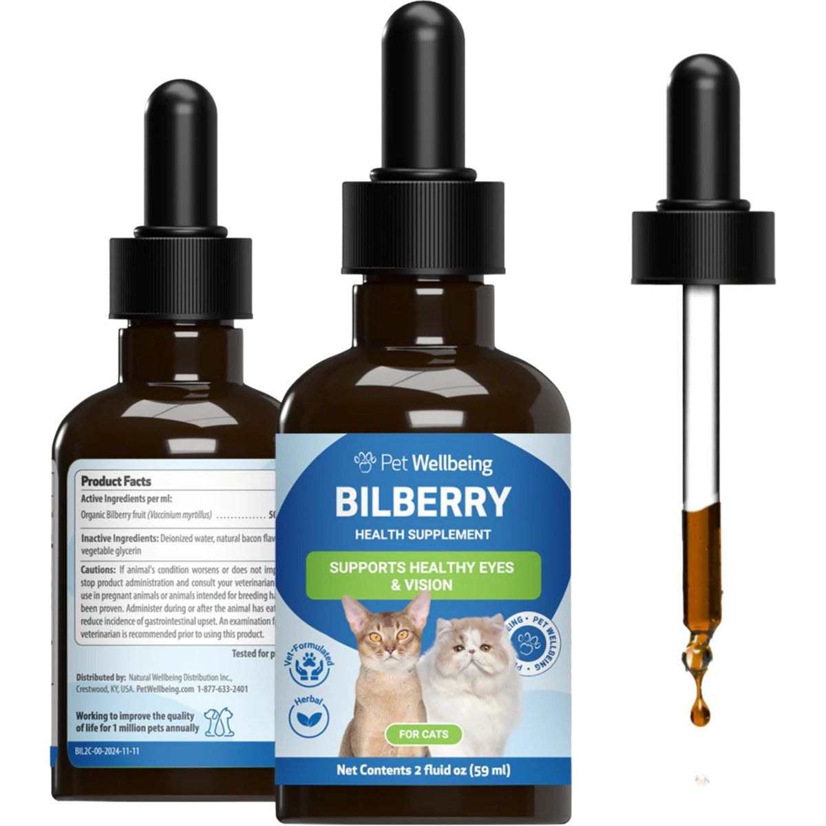 REV Bilberry Supports Healthy Vision & Capillaries Liquid Supplement for Cats, sabor Tocino. 60 ml. - Pet Wellbeing