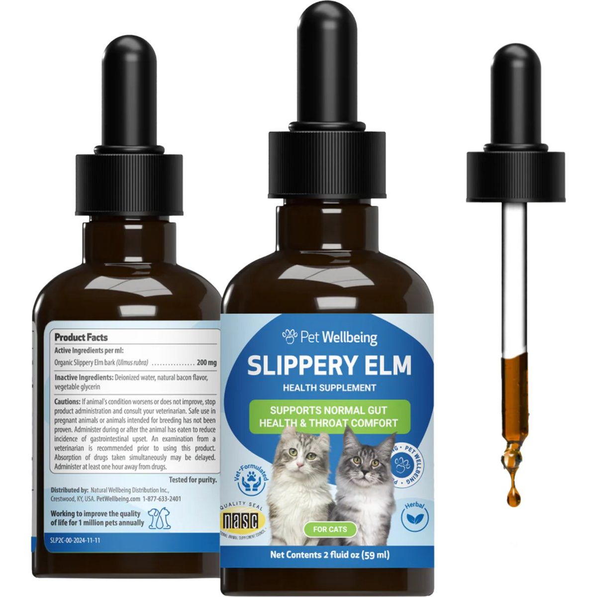 REV Slippery Elm Healthy Digestive Tract & Throat Tissue Liquid Supplement, sabor Tocino. 60 ml. - Pet Wellbeing