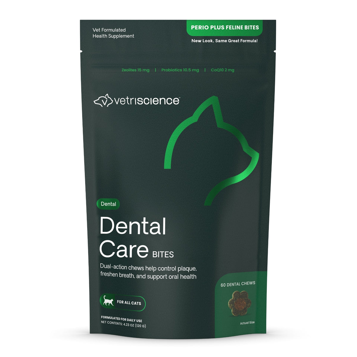 VetriScience Dental Care Dental Bites 60 masticables 120 g, gatos, SKU 090041B.060, imagen del fabricante