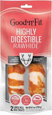 Long-Lasting Large Rolls Venison Rawhide Chew Dog Treats, 2 count
