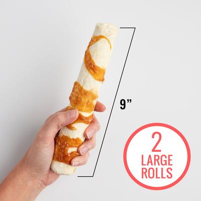 Long-Lasting Large Rolls Venison Rawhide Chew Dog Treats, 2 count