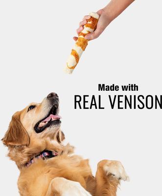 Long-Lasting Large Rolls Venison Rawhide Chew Dog Treats, 2 count